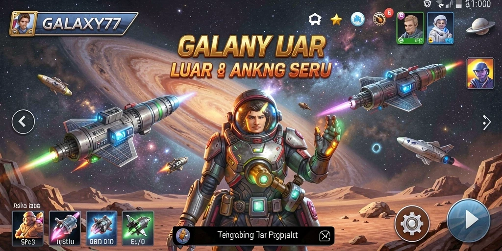 Screenshot menampilkan gameplay seru dari GALAXY77 dengan aksi tembak-menembak.