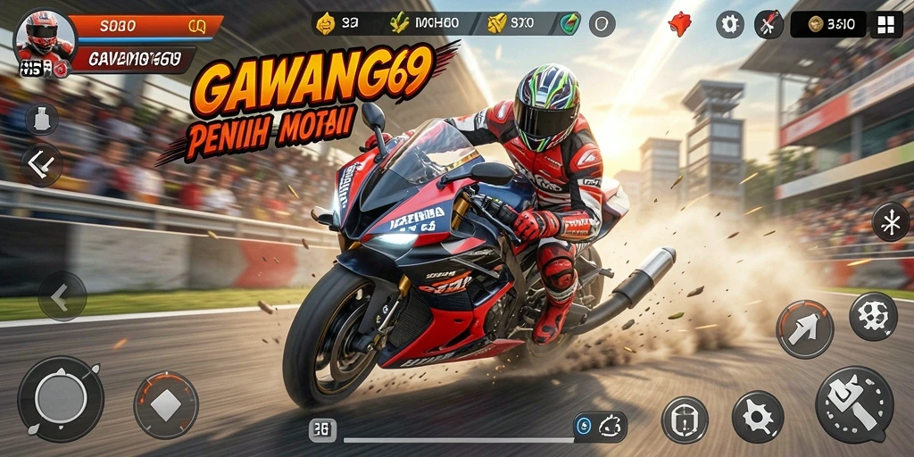 Tampilan gameplay GAWANG69 dengan aksi balapan motor yang seru.