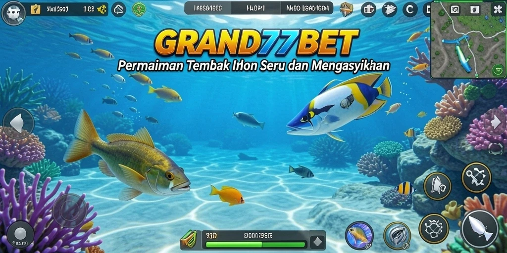 Tampilan screenshot utama GRAND77BET menunjukkan keseruan gameplay Tembak Ikan.