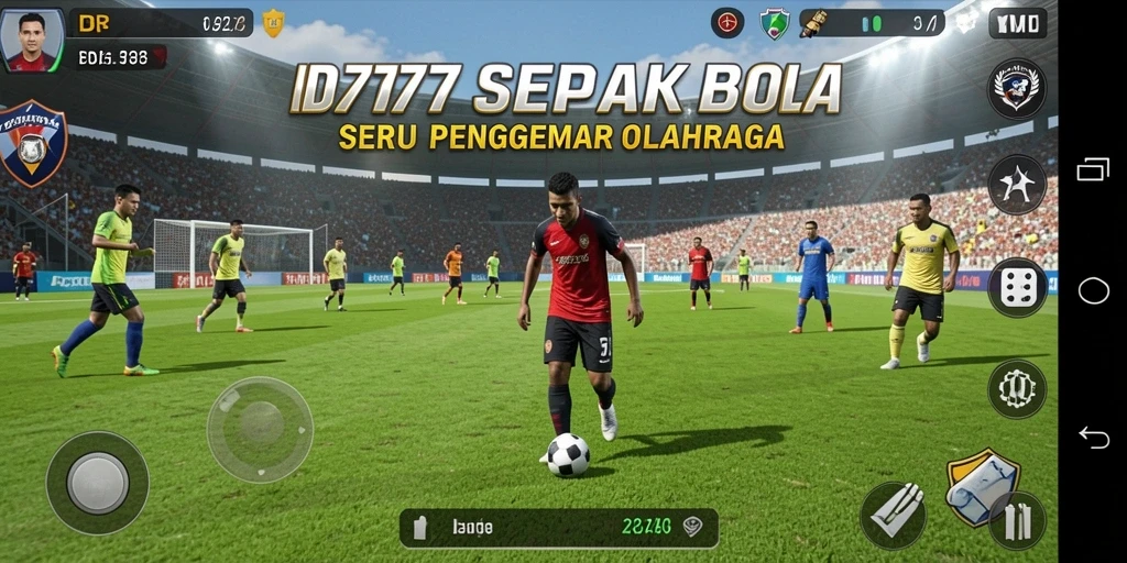 Screenshot utama ID777 yang menunjukkan aksi seru di lapangan sepak bola.