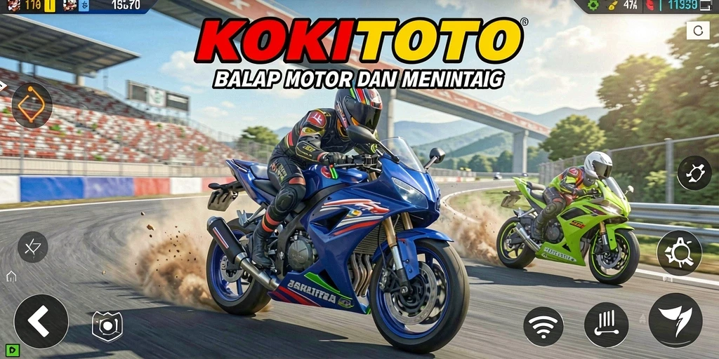 Tampilan gameplay KOKITOTO yang mendebarkan dalam balapan motor.