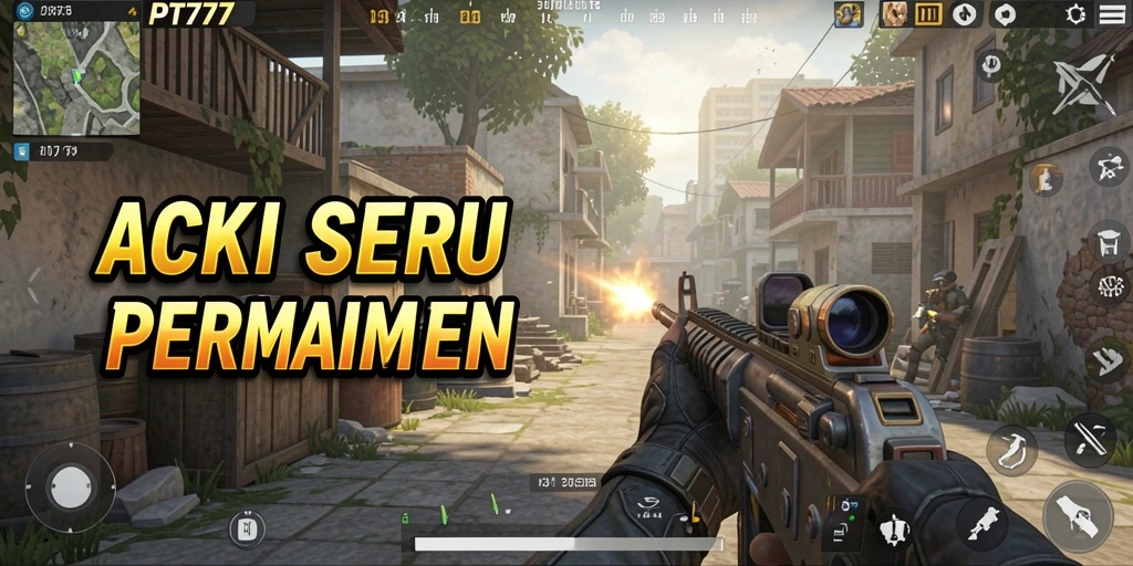 Screenshot gameplay PT777 yang menampilkan aksi seru dalam pertempuran FPS.