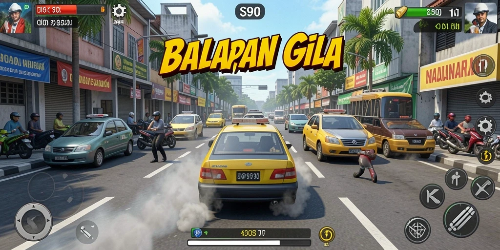 Screenshot gameplay S80 menampilkan aksi balapan yang mendebarkan.