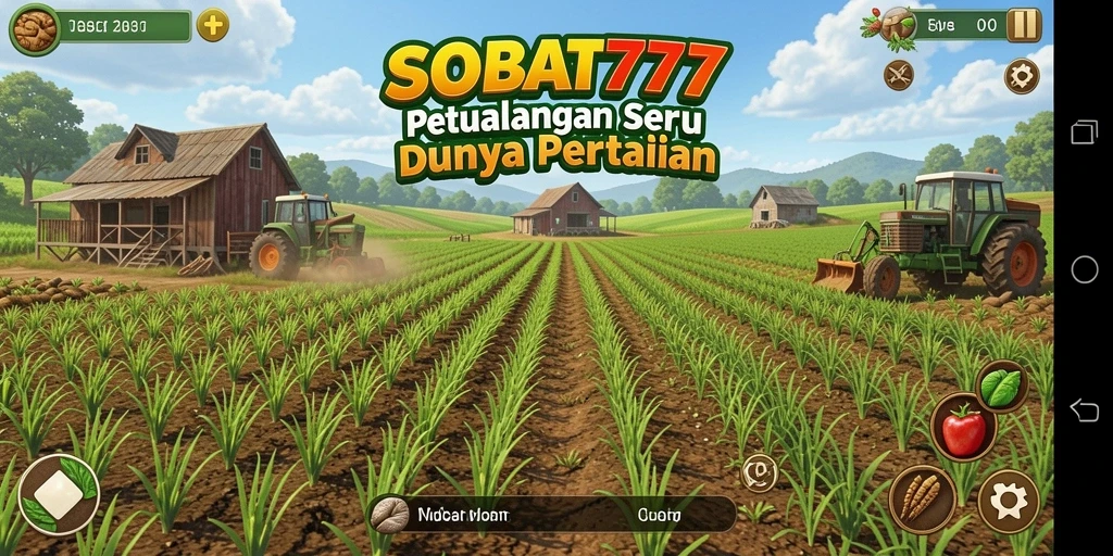 Screenshot gameplay dari SOBAT777 menampilkan pertanian yang subur dan interaksi antarpemain.