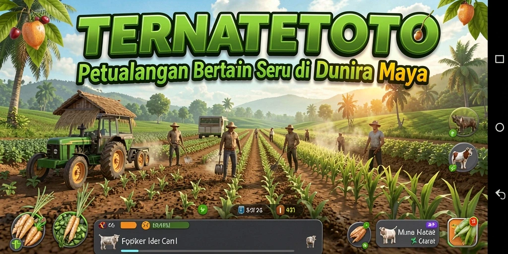 Tampilan gameplay TERNATETOTO yang menggambarkan aktivitas bertani.