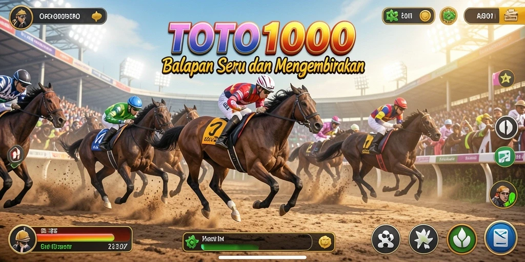 Tampilan gameplay menegangkan di TOTO1000 dengan mobil balap cepat.