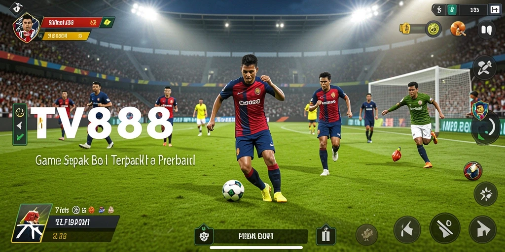 Screenshot gameplay TV888 menampilkan aksi pertandingan sepak bola yang mendebarkan.