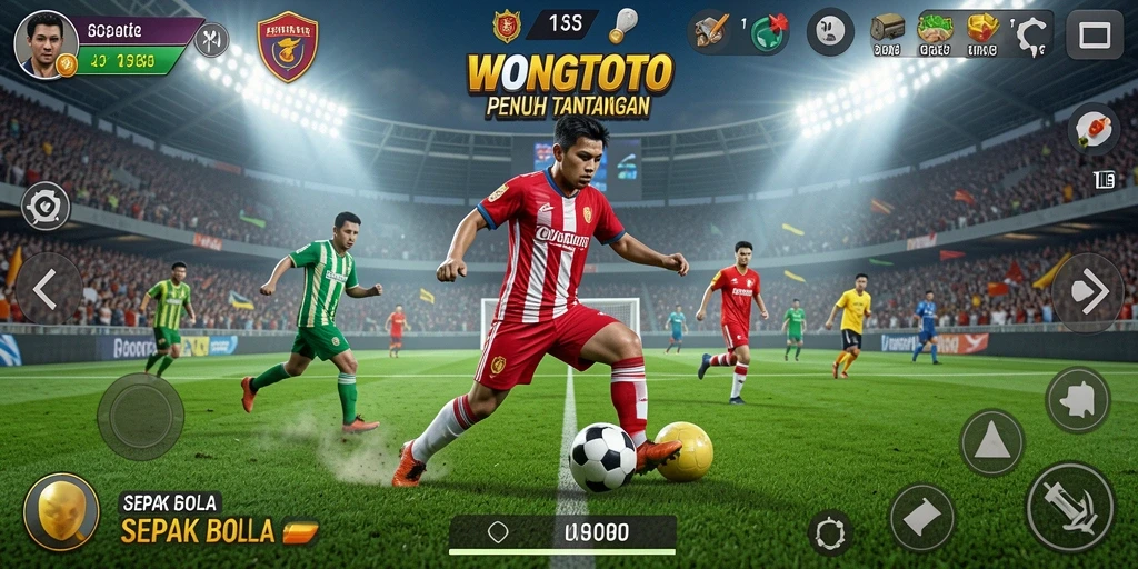 Screenshot utama WONGTOTO menampilkan aksi seru dalam permainan sepak bola.